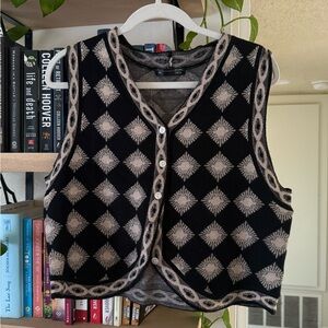 Chic Black and Tan Patterned Women's Blouse